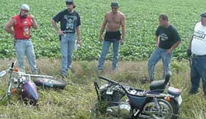 "Well, Bubba.  Your bike's tore up as shit.  Now, if you going to want to ride with me, we're going to have to talk some man sex and gas money."